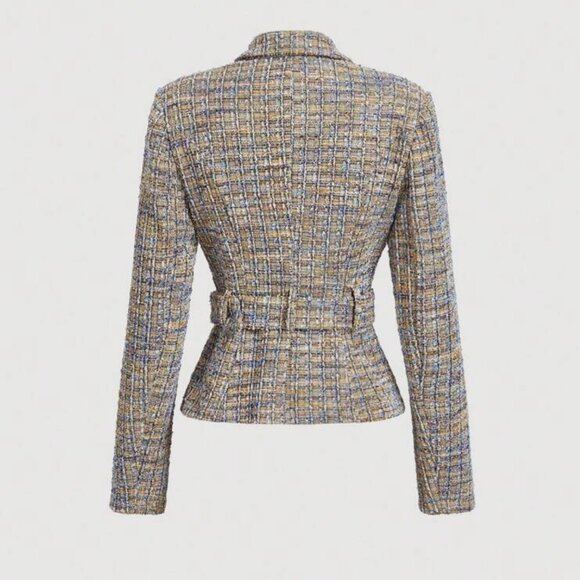 Timeless Tweed Elegance: Women's Flat Lapel Double-Breasted Blazer ✨ - Picture 2 of 6